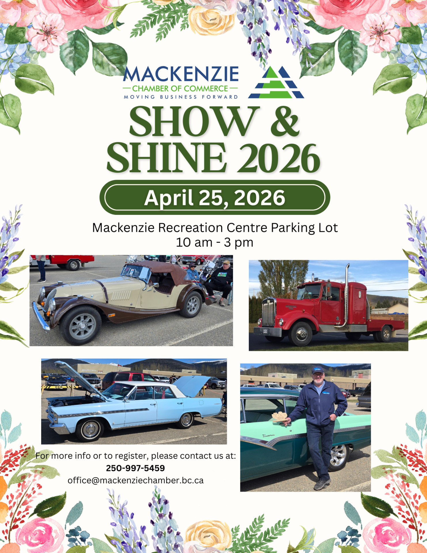 Show & Shine 2026 Ad for car show on April 25, 2026 at Mackenzie Rec Centre